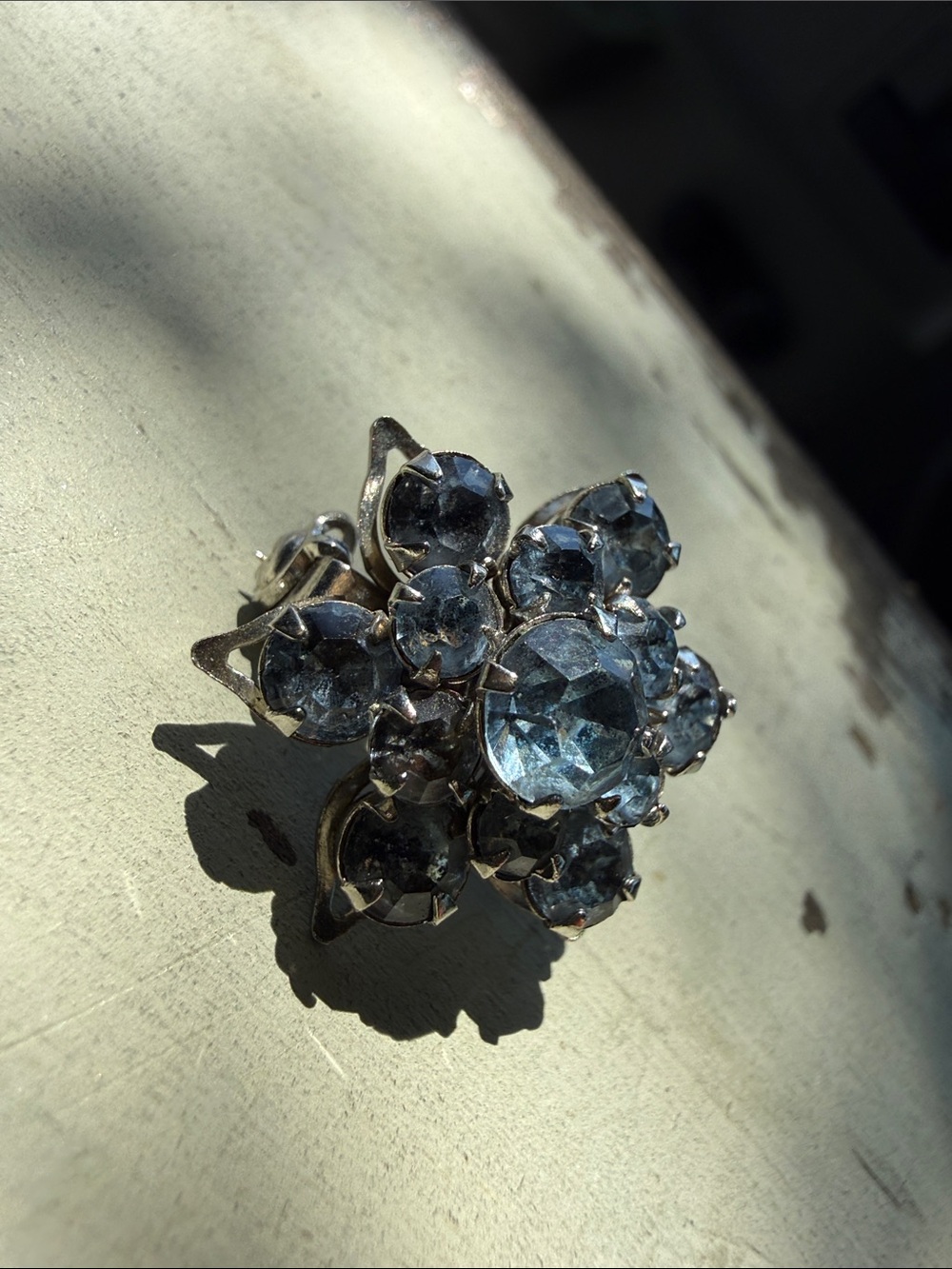 Silver-Tone Floral Brooch with Light Blue Crystal Cluster
